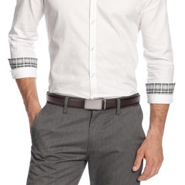 CHAOREN Buckley Automatic Belt Men's Leather Belt Ratchet Automatic Buckle for Men Business Suit 35 mm Wide Belt Without Holes Size Adjustable, Black copper buckle - dark brown, Waist 90-100 cm (total