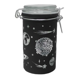 TMI ash Jars Large 6 Tall Airtight Glass Herb orage Jar - See-through Solar Syem Design on Froed Black