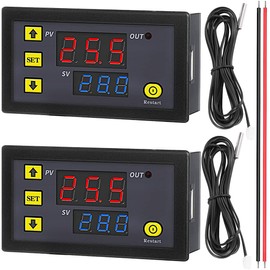 DKARDU Digital Temperature Controller Module W3230 DC 12V 20A LED Thermostat Thermometer Temperature Control Switch Sensor with Waterproof Probe -50℃ to 120℃ with red and Black Cable,Pack of 2