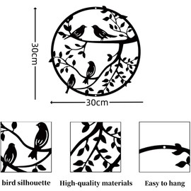 HZBAKLO Metal Wall Art Decor, 11.8 Inch Metal Bird on Tree Branch Bird Wall Silhouette Birds Wall Art Decor Hanging Black Wrought Iron Wall Decor for Home Living Room