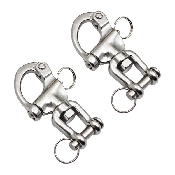 Pamtns Swivel Carabiner with Swivel 2 Pieces Stainless Steel Shackle Quick Link 316 Stainless Steel Marine Carabiner Hitch Hook Quick Spring Hook for Halyard Sailing Boat 70 mm