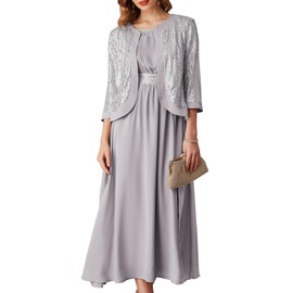 GRACE KARIN Silver Boho Wedding Tea Length Formal Grandmother of The Bride Gala Dress