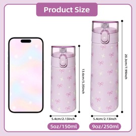Turmaster 5oz Small Water Bottle with Straw, Gym Water Bottle with 3D Printed Pattern, Insulated Bottle for Hot&cold Drinks,360°leak-Proof for Student, Girl, School, Sports,Travel-Bow