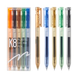 Kaco K8 Retractable Colored Gel Ink Pens 5 Pieces Colored Barrel with All Black Ink Disposable