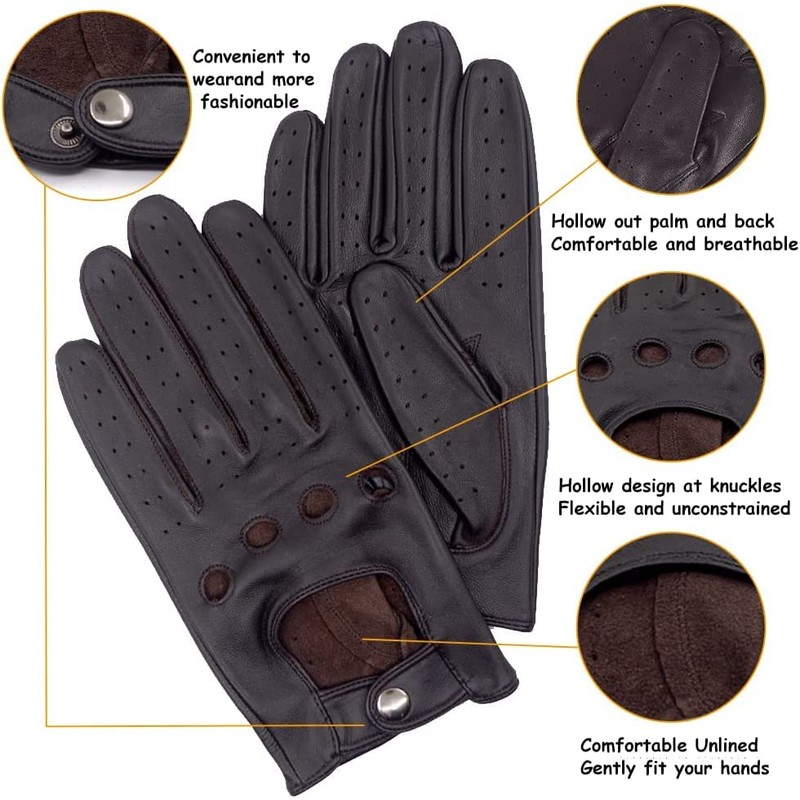 MGGMOKAY Men's Leather Car Gloves Touchscreen Leather Gloves Unlined, Brown