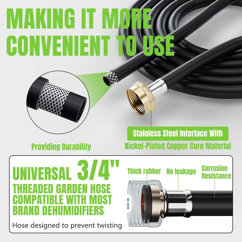 13FT Dehumidifier Drain Hose 3/4" FHT,Leakproof Dehumidifier Hose with Rustproof