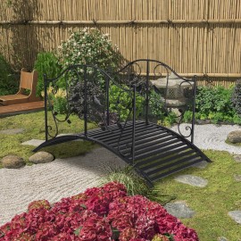 Unbranded 119*67*71cm Courtyard Bird Pattern Arched Handrail Courtyard Iron Bridge Black
