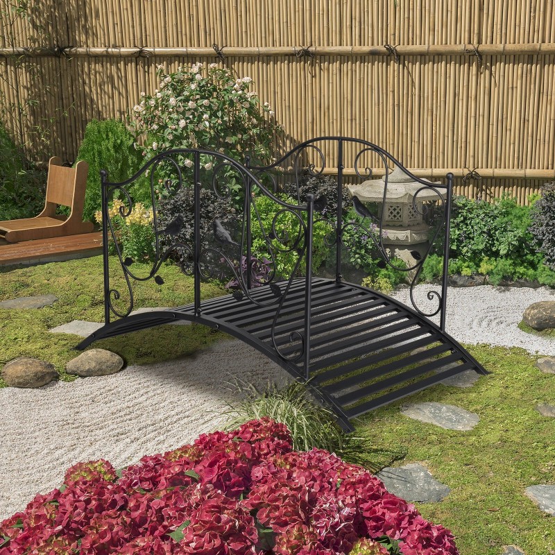 Unbranded 119*67*71cm Courtyard Bird Pattern Arched Handrail Courtyard Iron Bridge