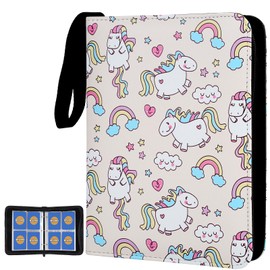 MTGPRO Card Binder for Cards 4-Pocket,400 Pockets Trading Card Binder Holder Collector Album Book Includes 50 Removable Sleeves (Pink Rainbow)