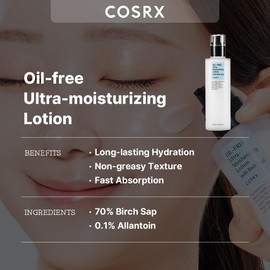 COSRX Oil Free Lotion with Birch Sap, Daily Acne Facial Moisturizer, Hydrating Moisturizer for All Skin Types, Korean Skin Care, 3.38 fl.oz / 100ml