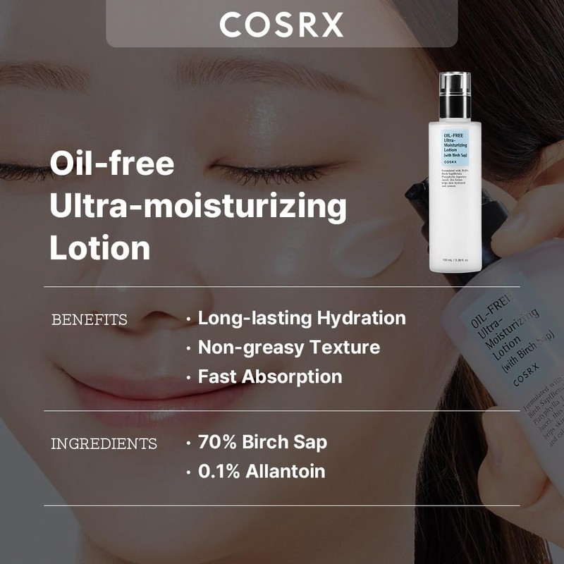 COSRX Oil Free Lotion with Birch Sap, Daily Acne Facial