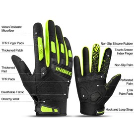 INBIKE Wear Resistant Breathable MTB Gloves Touchscreen Motorcycle Gloves with EVA Palm Pads & TPR Finger Pads Green Small