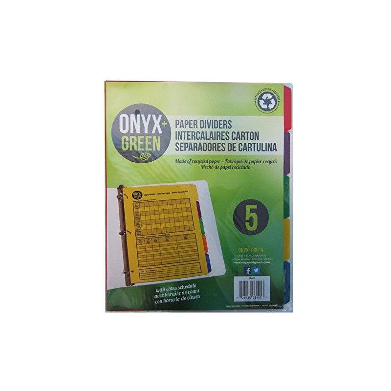 Onyx and Green 5-Pack Paper Dividers with Tabs made from