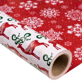 MAYPLUSS Christmas Reversible Wrapping Paper - Mini Roll - 17 Inch X 32.8 Feet- Red Green Reindeer Design (47.3 sq.ft.ttl)