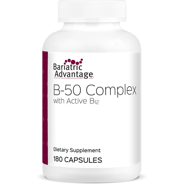 Bariatric Advantage B-50 Complex with Active B12, High Potency Supplement Containing All Essential B Vitamins with Choline, Inositol and PABA - 180 Count