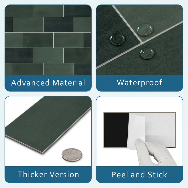 SUNWINGS 100-Sheet Subway Peel and Stick Backsplash Tile, 6" x
