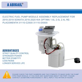 Electric Fuel Pump Module Assembly Replacement for 2015-2019 Sonata 2016-2020 Kia Optima 1.6L 2.0L 2.4L Replacement# 31110-C2500 31110-D5500