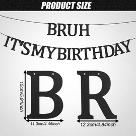 Tinoaly Bruh It’s My Birthday Banner, Pre-Strung Black Glitter Bruh Birthday Decor Garland for Preteen and Teen Boys Funny Party Supplies
