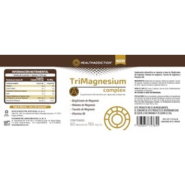 HEALTHADDICTION - Magnesio Complex - TriMagnesium – Suplemento Alimenticio con Bisglicinato, Malato y Taurato de Magnesio + Vitamina B6 – Cápsulas de 
