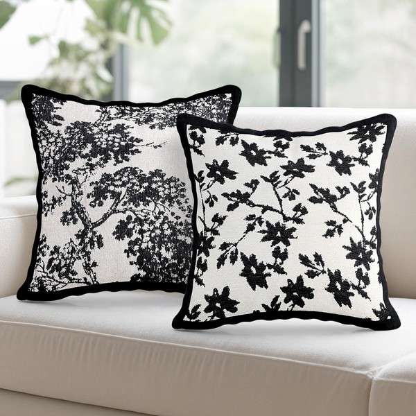 18x18 Couch Throw Pillow Cover,Pack of 2 Black Chenille Pillow