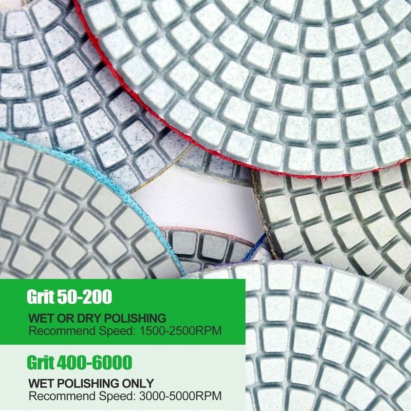 16PCS Wet Dry Diamond Polishing Pad Kit, 4 Inch Diamond