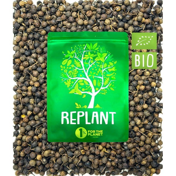 REPLANT - Organic Cubebe Pepper - 100g - Grand Cru d'Indonesia 2023 - Whole Black Grain with Tail - FreshZIP mill refill bag