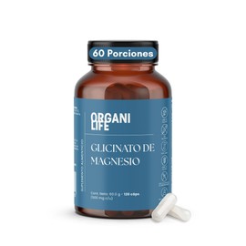 ORGANILIFE Glicinato de Magnesio 500 mg con Inulina de Agave Contribuye al Funcionamiento Normal de los Músculos y del Sistema Nervioso Buena Tolerancia al Estómago 120 Capsulas Rinde 60 porciones