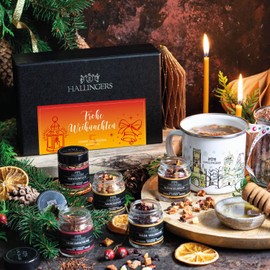 Hallingers Merry Christmas Orange - Christmas 5 Types Tea Gift Set with Box Vegan, Gift for Christmas in Screw Jars (Set) - Fill Advent Calendar Novelties & Advent Calendar | Ge