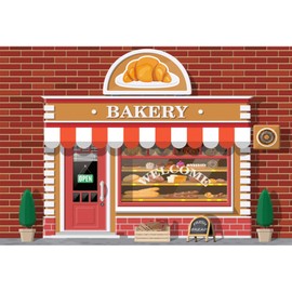 Baocicco 5x3ft Cartoon Bakery Shop Backdrop Fresh Bread Welcome to Bakery Shop Cupcake Showcase Baguette Doughnut Photography Background Birthday Party Decor Dessert Party for Kids Portrait Video