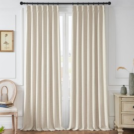 Maison Colette Full Blackout Pinch Pleated Linen Texture Curtain for Living Room,Back Tab Luxury Sheer with Liner for Bedroom,2 Panels, 40" W x90 L,Linen