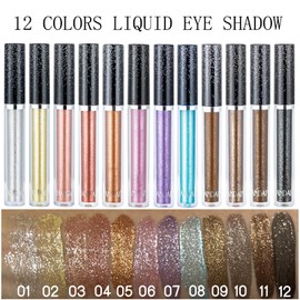 DekRion Glitter Eyeshadows, Liquid Eyeshadows, Long-lasting Liquid Glitter Eyeshadows, Shimmer-Eyeshadows, Metals-Gloss-Sparkling Silver, Gold High-pigmented Colorful Glitter Eye Shadows(12#)