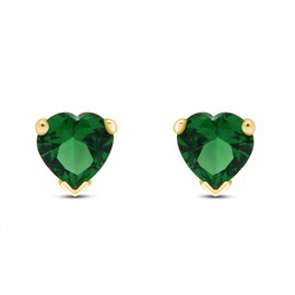 6 MM Heart Shape Simulated Green Emerald Stud Earrings In 14K Yellow Gold Over Sterling Silver