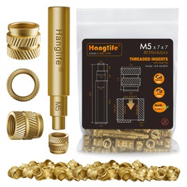 HANGLIFE M5 Heat-Set Threaded Inserts with Insert Tip, Heat Set Insert for 3D Printing Components and Plastic Parts with Soldering Iron Press Tool - Brass Metric Knurled Nuts (50 Pieces)