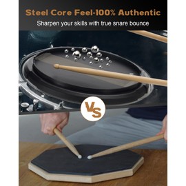 RVONE Drum Practice Pad – 12 Inch Silent Practice Drum Pad for Beginners and Professionals, Double Sided Rubber Drum Pad with Snare Stand Compatibility