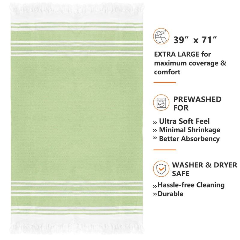 LINENOVA 100% Cotton Turkish Beach Towel 180x100cm, Sand Free Quick