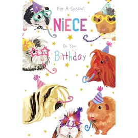 Niece Birthday Card Guinea Pigs 9" x 6" Lovely Verse