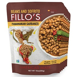 FILLOâS Panamanian Garbanzo Beans, Ready to Eat Sofrito Beans, 6 Count, 10 Ounces Each, Seasoned with Fresh Vegetables, Microwavable, Non-GMO, Vegan, Plant Protein
