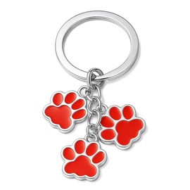 Dog Keychain with Pet Paw Print – Cute Animal Key Chains for Men Women Dog Lover, Anniversary, Decoration-Red