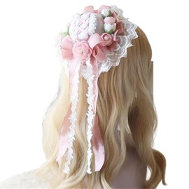 morytrade Mini Hat Lolita Cosplay Straw Hat Headdress Pink (Pink)