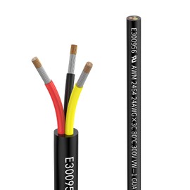 24awg 3 Wire Cable 24/3 Electrical Wire 3 Core Extension Cable 30 feet UL2464 DC 5V/12V/24V/300V 24 Gauge Oxygen Free Stranded Tinned Copper Wire(24/3-30FT)