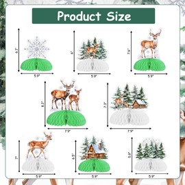 Kreatwow Winter Woodland Birthday Decoration 8Pcs Snowflake Forest Reindeer Honeycomb Centerpieces Winter Forest Party Woodland Animals Mountain Deer Elk Snowflake Decor for 1st Birthday Baby Shower