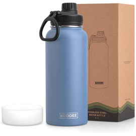 koodee Insulated Water Bottle, 32 oz Stainless Steel Double Wall Vacuum Wide Mouth Sport Bottle with Leakproof Spout Lid (Royal Blue)
