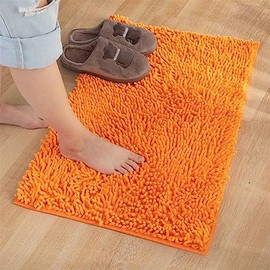 Reyox Soft Durable Thick Chenille Bath Mat, Water Absorbent Fast Dry Bathroom Rugs, Non Slip Bath Rugs for Kitchen Bathroom Bedroom Indoor and Outdoor Orange 1.3 x 2.0 Feet