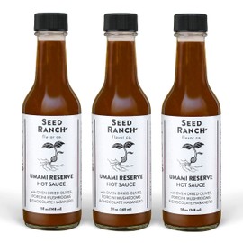 Seed Ranch Umami Reserve Hot Sauce, 3 Pack - Spicy Heat Flavor - Oven Dried Olives, Porcini Mushrooms & Chocolate Habanero - Vegan, Non-GMO, Gluten-Free - Marinade, Vegetables, Soup & Rice