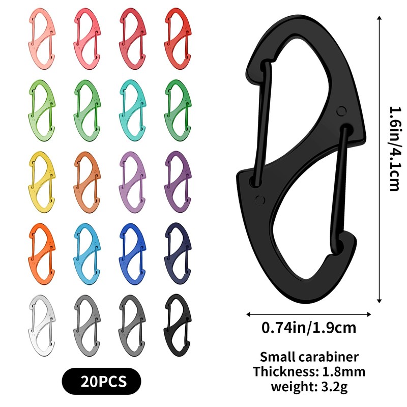 20PCS S Carabiner Clip Small Alloy Snap Hook Anti Theft