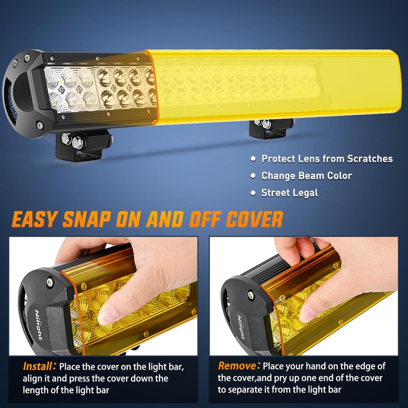Nilight LED Light Bar with Amber/Black Covers 20Inch 126W Spot