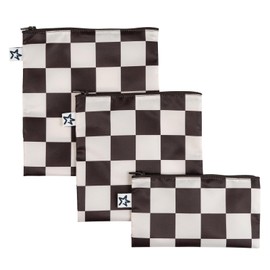 Tiny Twinkle 3 Pack Reusable Snack Bags - Machine Washable, PFAS, PVC, BPA, Phthalate-Free Reusable Baby and Toddler Food Safe Snack Bags (Black Checkers)