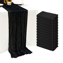 Seveups 12Pack Black Table Runner 10Ft Cheesecloth Table Runner Boho Gauze Table Runners Long Cheese Cloth Table Runners for Wedding Party Bridal Shower Thanksgiving Christmas
