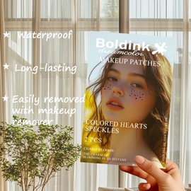 Boldink 2pcs Makeup Patches,Face Makeup Patches,Beauty Face Makeup,Colored Heart Patches,Waterproof Colored Heart Patches,Temporary Facial Colored Heart Patches For Women.