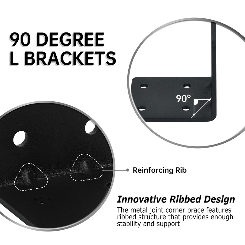 MOZCORN 4 Pack L Brackets for Wood Matte Black Strong
